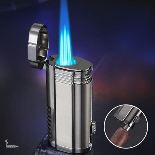 Portable Butane Gas Lighter Mini Torch Metal Windproof Cigar Lighter Three Jet Flames Smoking Accessories Outdoor Ignition Tool
