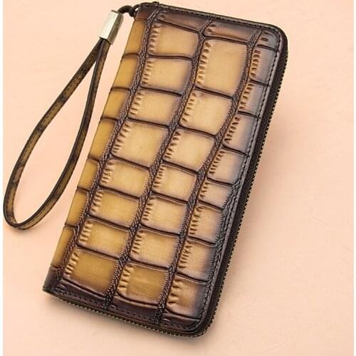 Genuine Cow Leather Wallets Classic Crocodile Pattern Men Clutch Wallet Large Credit Card Holder Women Organizer Bag Phone Pouch