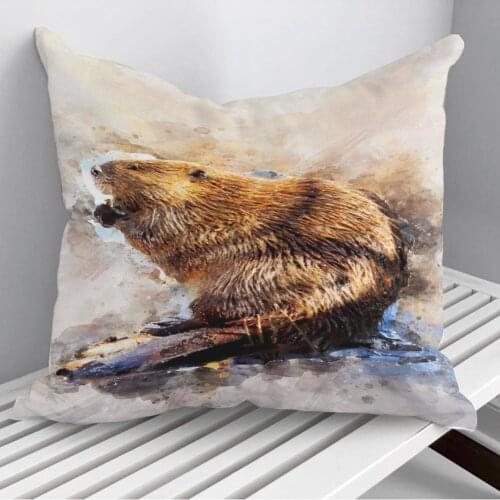 American Beaver Watercolor Throw Pillows Cushion Cover On Sofa Home Decor 45*45cm 40*40cm Gift Pillowcase Cojines Dropshipping