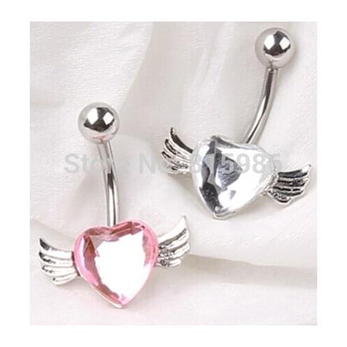 Wholesales 2015 New Style 10pcs/lot Heart Angel Wing Body Jewelry Belly Ring Navel Button Ring Piercing