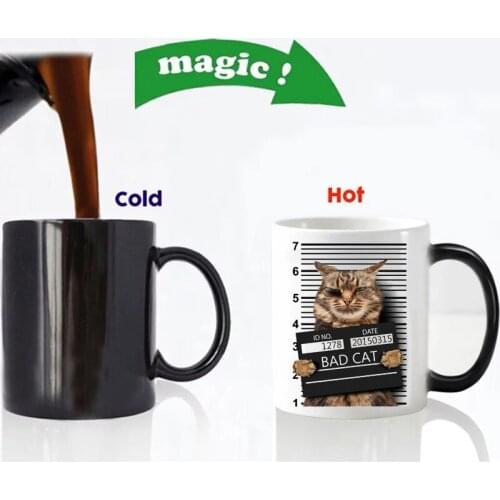 400 ml BAD CAT individuality creative color changing mugs ceramic heat milk coffee cup office couple a gift for a friend