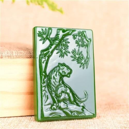 Hand-Carved Tiger Natural Green Jade Pendant Necklace Chinese Charm Jewelry Fashion Accessories Amulet for Men Women Gifts