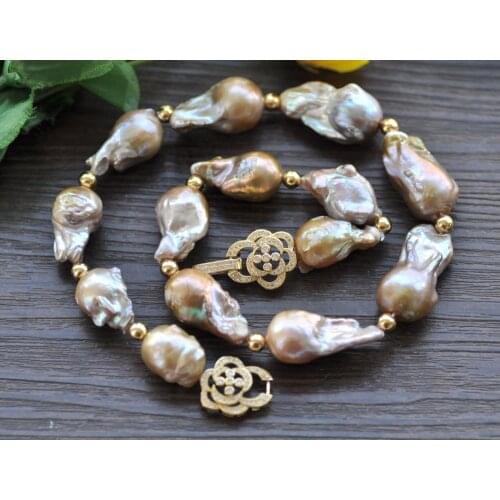P7531 21" 34mm Baroque Lavender Keshi Pearl Bead Necklace CZ