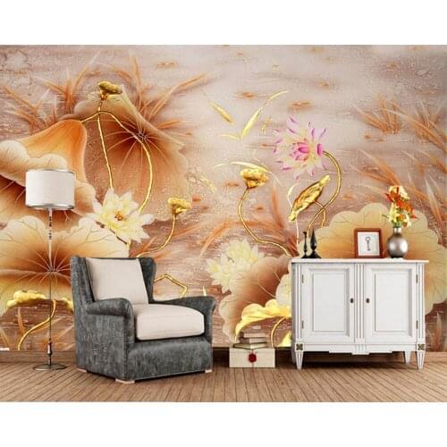 Papel de parede Lotus flower carving 3D wallpaper,living room sofa TV wall bedroom kitchen restaurant wall papers home decor