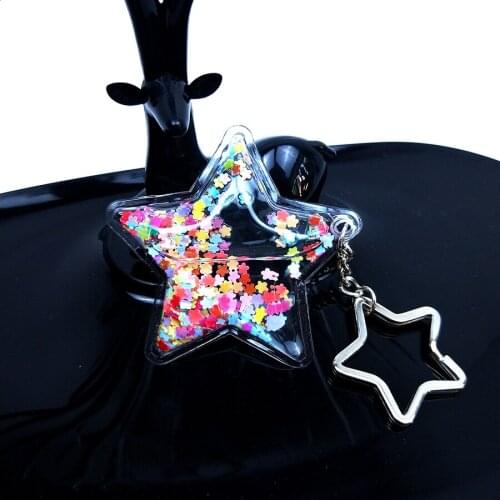 Couples Women Girlfriend Key Chain Gift Heart Shap Liquid Keychain Pentagram Glitter Quicksand Keyring Backpack Pendant Key Fob
