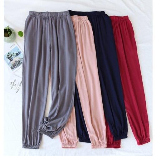 Fdfklak Solid Color Thin Sleep-Pants Couples Sleeping Bottoms Spring Summer Cotton Comfortable Soft Pajama Sleepwear