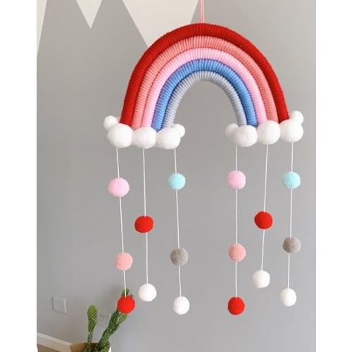Rainbow Hanging Decoration with Felt Ball Children Room Handmade Rainbow Ornament Cotton Rope Woven Fresh Kids Room Decor