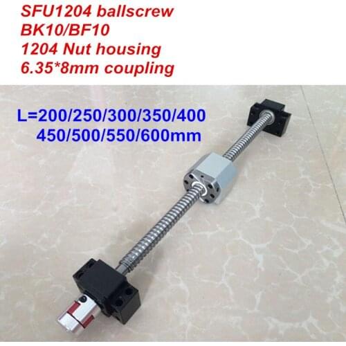 SFU1204 200mm 250mm 300mm 350mm 400mm 450mm 500mm 550mm 600mm ballscrew + BK10/BF10 + Nut housing + 6.35*8 Coupler RM1204