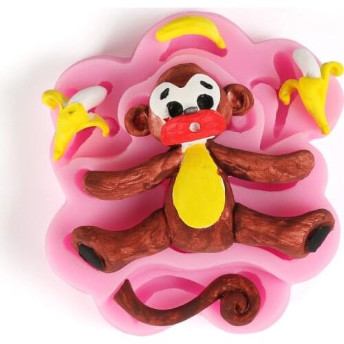 3D Monkey Banana Shape Silicone Fondant Cake Decorating Mold Chocolate Polymer Clay Mould Animal Cake Tool for Bakeware Mold