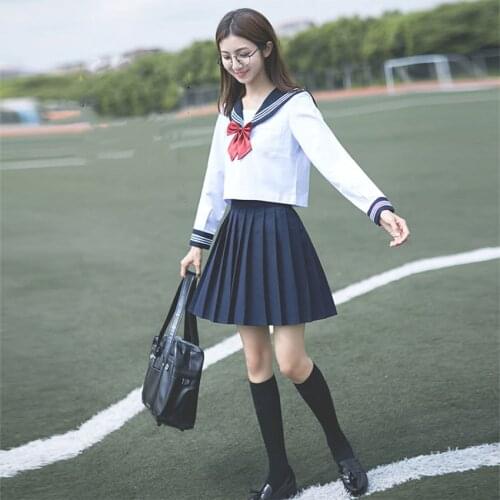 Navy Sailor Anime Skirts Japanese School Uniform Fashion Korean Style Kawaii Girl White Cosplay Graduation Japan Shirt Clothing