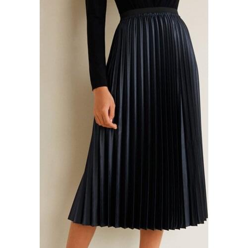 2021 New Arrival Women Fashion Ankle-length Long Pleated Skirts Lady Spring Summer Autumn Vintage Hight Waist Dark Blue Skirt