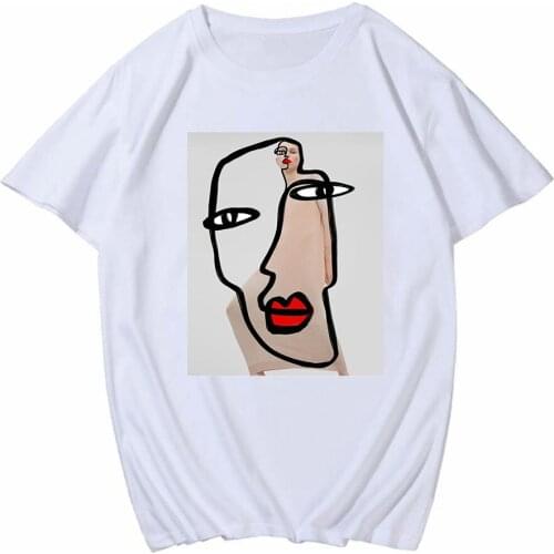 Art Abstract Graphic Face Tees Women Man T Shirt Hip Hop T-Shirt Korean Fashion Tshirt Feminine Clothes Punk Short Sleeve New