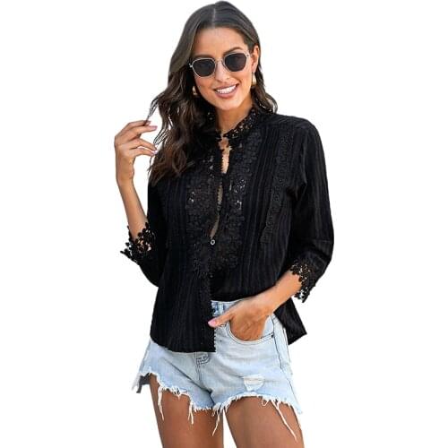 Women Elegant Long Sleeve Lace Blouse Hollow Out Office Shirt Top 2XL Casual Pullover Tops Ladies Office Wear Sexy Hollow Out