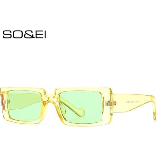 SO&EI Fashion Small Rectangle Women Sunglasses Retro Clear Blue Green Champagne Eyewear Shades UV400 Trending Men Sun Glasses