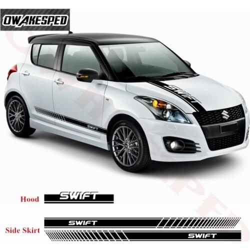 1set Car Both Side Body Decor Stickers For-SUZUKI SWIFT Sport Stripes Engine Cover Stickers Auto Door Skirt Vinyl Decals