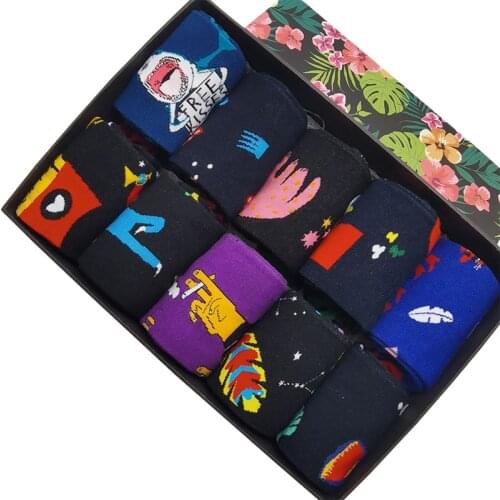 10 Pairs/Pack Combed Cotton Fashion Hip Hop Man Woman Socks Unisex Colorful Harajuku Skateboard Oil Painting Happy Funny Socks