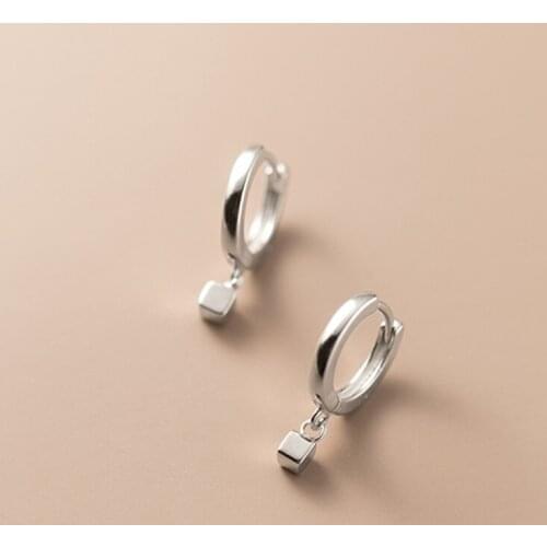 100% Real 925 Sterling Silver Square Cube Small Hoop Earrings Huggie Hoops for Women Girls Party Fine Jewelry