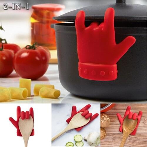 2-in-1 Soup Pot Spill-proof Lid Lifter, Food Grade Silicone Finger Lid Stand Heat Resistant Holder Keep Lid Open Kitchen Tools