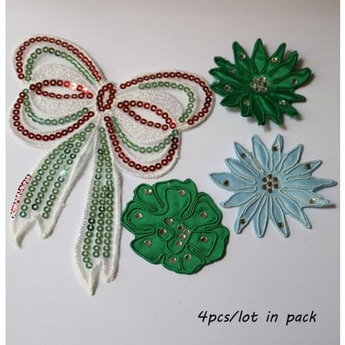 4pc/lot DIY fashion bowtie flower Patches for clothing Embroidery patches for bags decorative parches applique