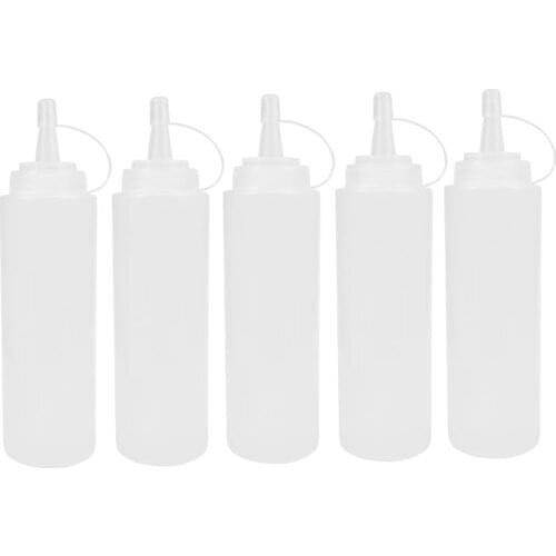 5pcs 230ml 8oz Plastic Squeeze Squirt Condiment Bottles with Twist On Cap Lids Top Dispensers for Ketchup Mustard Hot Sauces