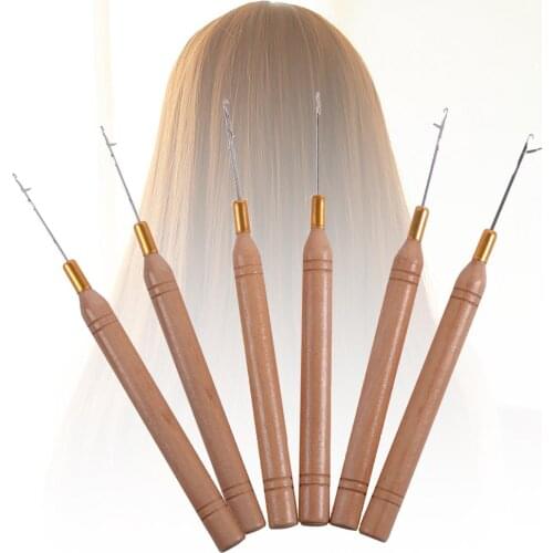 6Pcs Wooden Handle Crochet Hook Pulling Needle Hair Extension Wig Knitting Tool will save a lot of time with this crochet needle