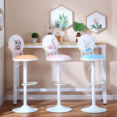 Bar Chair Lifting Rotary Bar Chair Backrest Household High-footed Stool Front-desk Chair Retro-vintage Bar Stool Simple