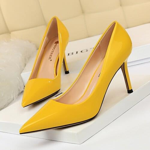 BIGTREE New 8.5cm High thin Heels Women Pumps Pointed Toe Shallow Bridal Wedding Shoes Sexy Ladies Women Shoes Nude High Heels