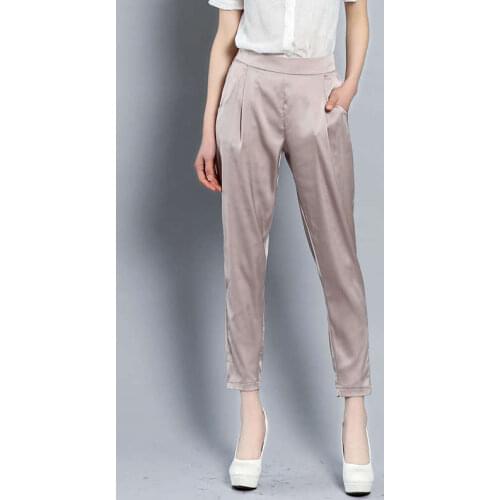 Women New Faux Silk Trousers Women Summer Pants Office Ladies Thin Soft Harem Pants