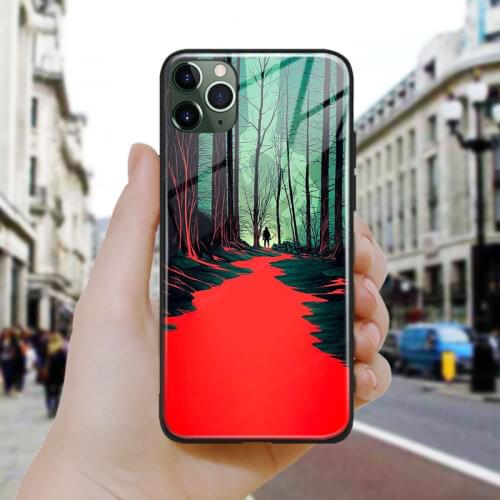 Forest red road design art Soft Silicone Glass Phone Case Cover Shell For iPhone SE 6 6s 7 8 Plus X XR XS 11 12 Mini Pro Max