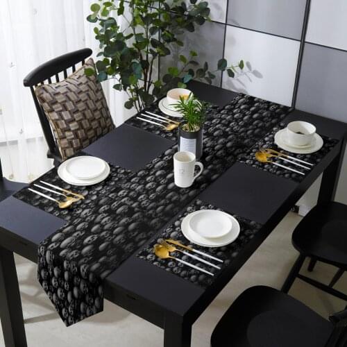 Black Skull Table Runner Placemats Set Country Wedding Table Art Decoration for Kitchen Home Dining Holiday