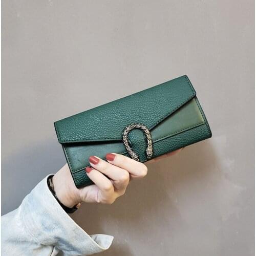 Ladies PU Leather Female Long Wallet Lychee Pattern Splicing Pouch Handbag for Women Coin Purse Card Holders Clutch