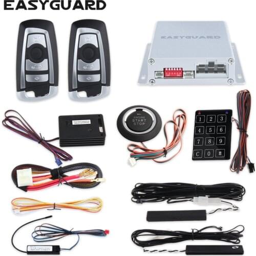 EASYGUARD passive keyless entry car alarm system hopping code auto starter keyless go system password entry shock sensor DC12V