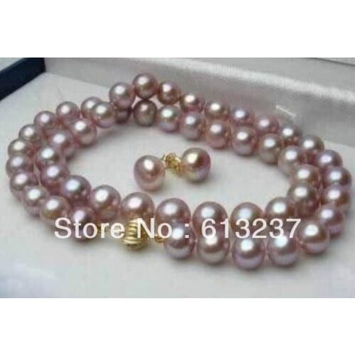 Hot free Shipping new Fashion Style diy 8-9mm Purple Pink Akoya Cultured Pearl Necklace 17" earring G4527