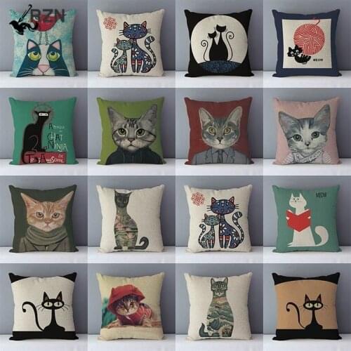 Selected Couch cushion Cartoon cat printed quality cotton linen home decorative pillows kids bedroom Decor pillowcase wholesale