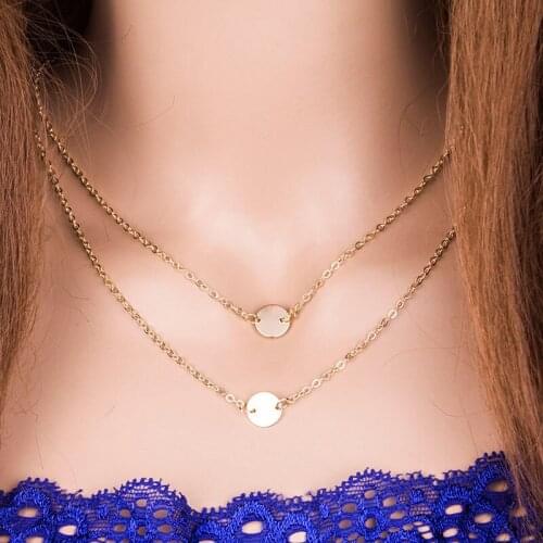 Dainty Layered Necklaces Set Disk Multi Layering Necklace Double Chain Coin Necklace Gold Silver Plated Choker Bib Bijoux