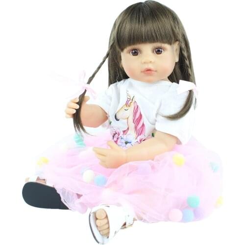 55CM Full Silicone Reborn Baby Doll For Girl Long Hair Princess Toddler Bebe Boneca Kid Birthday Gift Play House Dress Up Toy