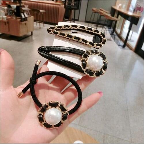 Fashion black chain hair clip top clip personality BB clip ins girl hair rope hair accessories simple hair clip rubber band