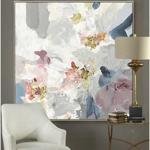 Pink Flower Wall Art Hand Painted Modern Abstract Oil Painting On Canvas For Living Room Home Decor No Frame Gold Foil Texture