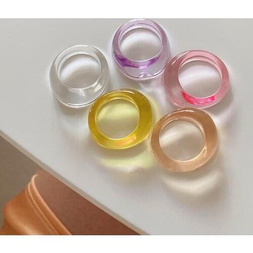 2021 New Colorful Transparent Acrylic Irregular Marble Pattern Ring Resin Rings for Women Girls Aesthetic Jewelry Gifts