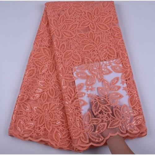 Peach 5 Yards With Sequins Milk Silk Lace Fabrics 2019 French Mesh With Flowers Style Milk Silk Laces For Wedding Party 1715