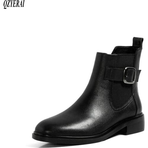 QZYERAI New winter Genuine leather Women boots fashion Female boots keep warm snow boots Women shoes Size 34-42