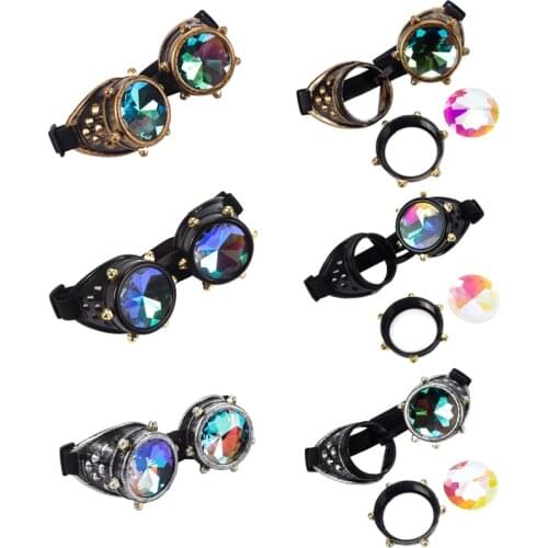 Rainbow Lens Goggles Punk Kaleidoscope Steampunk Gothic Vintage Cosplay Glasses for Party Masks for Halloween