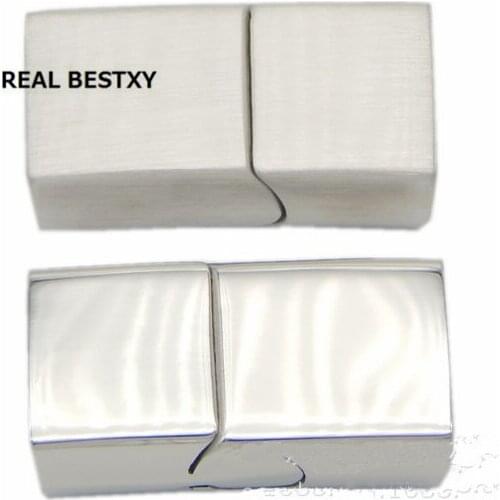 REAL BESTXY 10pcs/lot stainless steel Magnetic Clasps fitting Flat Leather Cord End Caps DIY Jewelry Clasps for Bracelets
