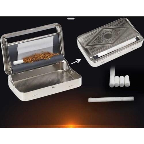 Manual Tobacco Roller Box Cigarette Rolling Machine Case Metal for Smoking Silver 70mm
