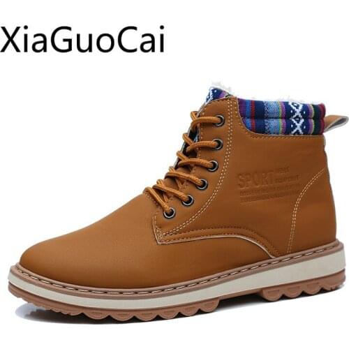 Autumn and Winter Newest Mens Winter Boots High Top Waterproof Mens Casual Boots Shoes Round Toe Lace-up Winter Boots