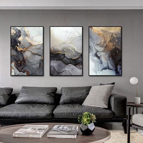 Grey Gold Line Abstract Canvas Painting Nordic Wall Art Posters And Prints Black Background Pictures for Living Room Home Decor