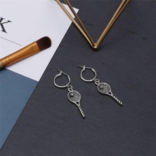 SOHOT Korean Design Retro Men Chic Badminton Racket Pendant Unisex Drop earrings Trendy Alloy Punk Style Jewelry