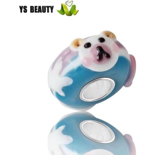 Lampwork hand-painted bear glass beads new design silver core large hole beads suitable for girls diy sterling silver bracelet