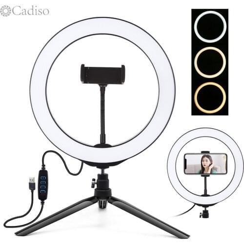 Cadiso 26cm LED Ring Light Dimmable Photographic Photo Lighting flexible Video Selfie Lamp with Tripod for Phone Tik tok Makeup