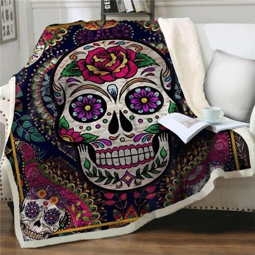 Gorgeous skull printed Sherpa Throw Blankets 3D colorful floral Bedspreads soft flannel Plush Blankets on bed sofa Home textiles